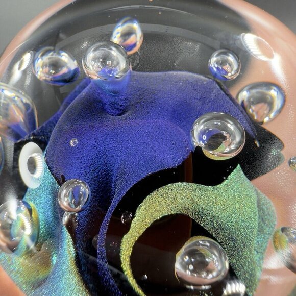 1976 Dichroic Art Glass Paperweight Round Multicolor Signed S65 Hand Blown Glass - Picture 4 of 16